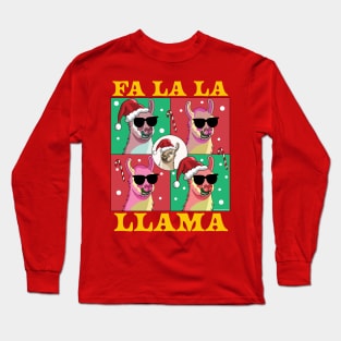 Fa La La Llama - Funny Christmas Falala Llama with Santa Hat Long Sleeve T-Shirt